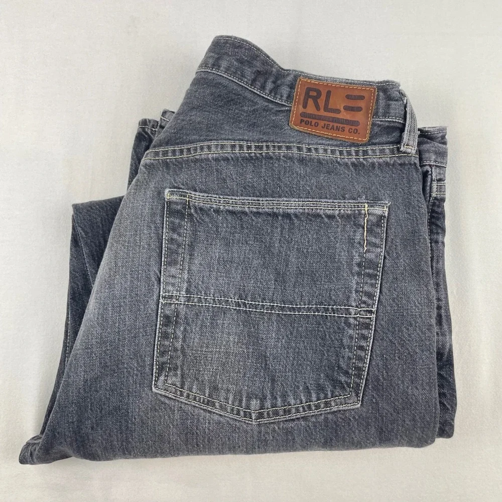 Polo Jeans Co Ralph Lauren Mens 36x30 Faded Black Straight Leg Denim Jeans